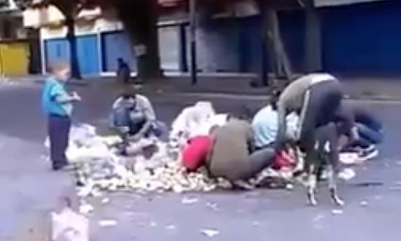 Niños compartiendo con perros la comida de la basura en Venezuela
