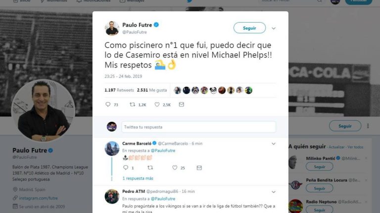 Futre, en Twitter: «Lo de Casemiro está al nivel de Michael Phelps»