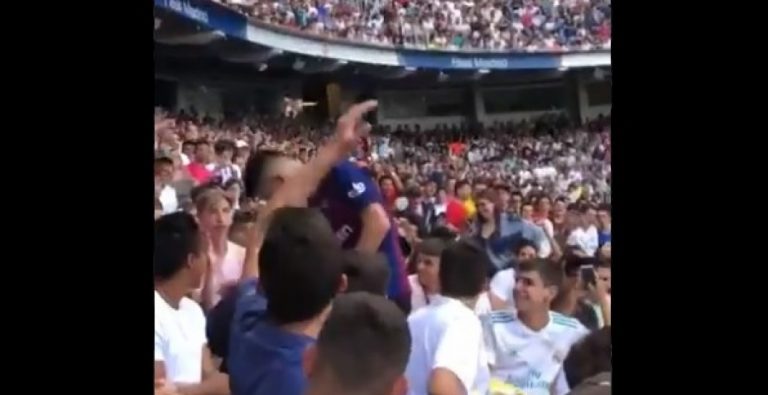 Un culé provoca en el acto de Hazard y acaba sin camiseta