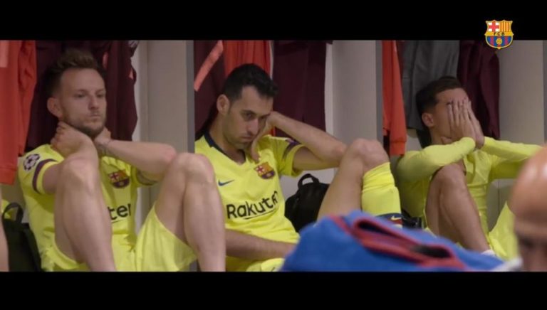 El Barça muestra las imágenes del vestuario tras la debacle de Liverpool