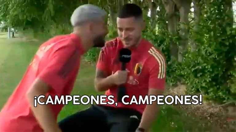 ¡Carrasco se mofa de Hazard durante una entrevista al son de “Campeones”!. Imperdible