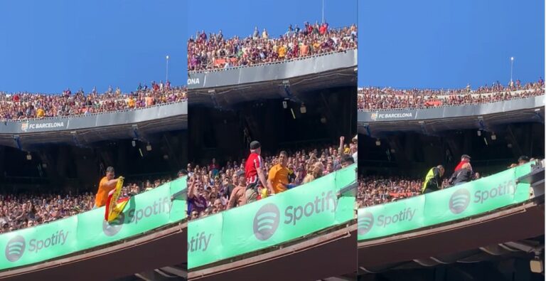 Lo del Camp Nou es una asquerosidad: agreden y echan a un seguidor del Atlético por llevar su bandera