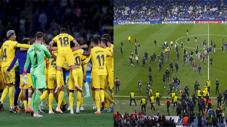 Los ultras del Espanyol responden a la provocación culé: así fue la invasión de campo
