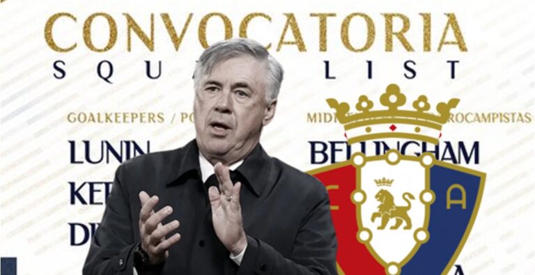 Oficial: Ancelotti convoca a 20 jugadores para enfrentarse al Osasuna