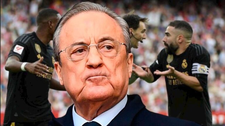La reacción de Florentino Pérez tras el escándalo arbitral en el Pizjuán: «Jamás…»