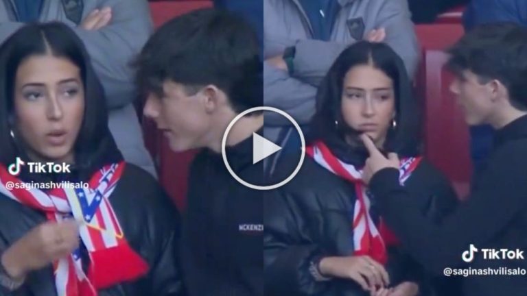 El aficionado del Atlético que intentó besar a su acompañante: sale mal y el vídeo ya es viral