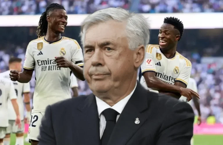 Vinícius Júnior, Carlo Ancelotti y Eduardo Camavinga