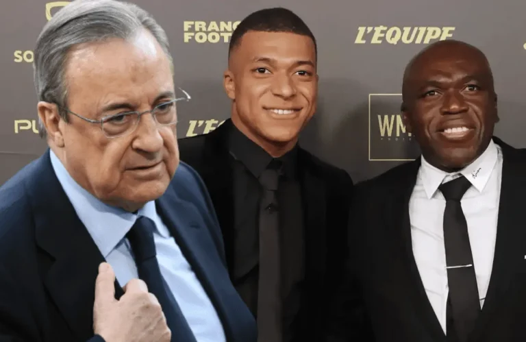 Florentino Pérez, Kylian Mbappé y Wilfried Mbappé
