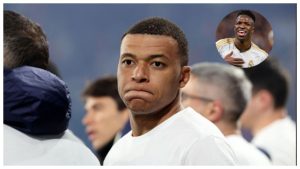 La reacción de Mbappé tras la frase a Vinicius sobre su llegada: 