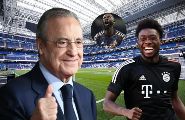 Florentino Pérez, Antonio Rüdiger y Alphonso Davies