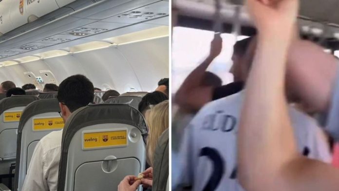 Surrealista la afición madridista viaja a Londres en un avión un tanto particular