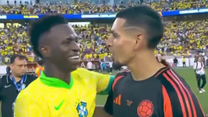 No se vio en TV: Vinicius, a por un jugador de Colombia al acabar el partido, no gustará al antimadridismo