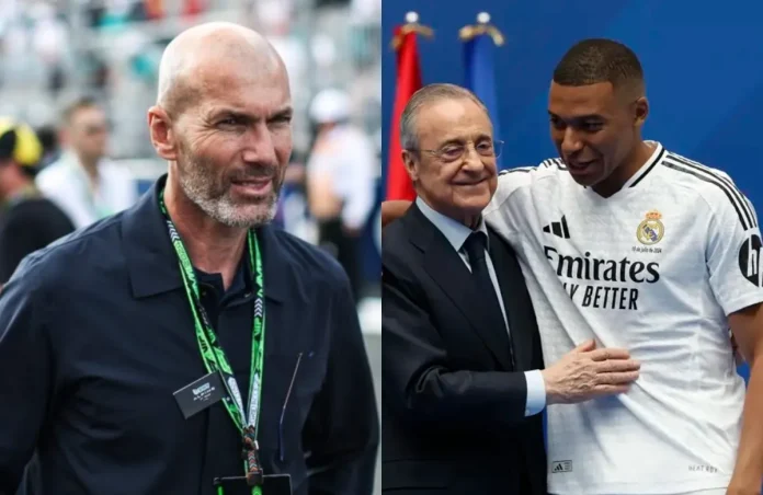 Zinedine Zidane, Florentino Pérez y Kylian Mbappé.