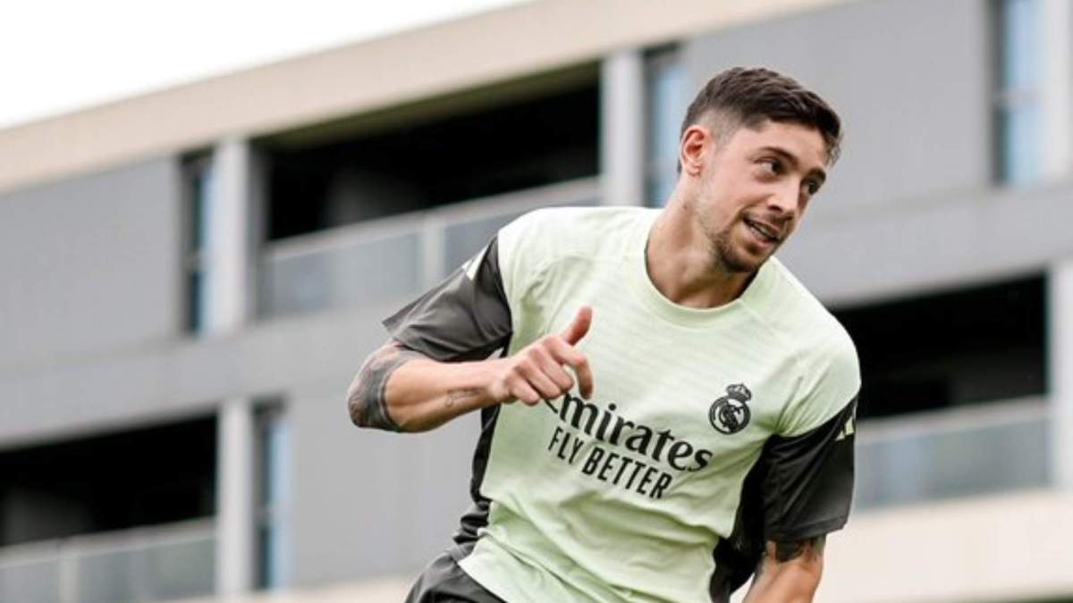 Fede Valverde durante la sesión de entrenamiento