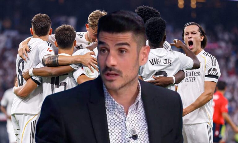 Álvaro Benito y los jugadores del Real Madrid celebrando un gol. 