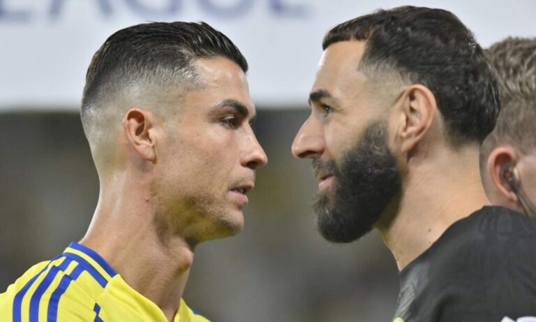 Cristiano Ronaldo y Karim Benzema en al Supercopa de Arabia.