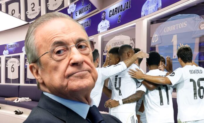 Florentino Pérez, los jugadores del Real Madrid celebrando un gol y el vestuario.