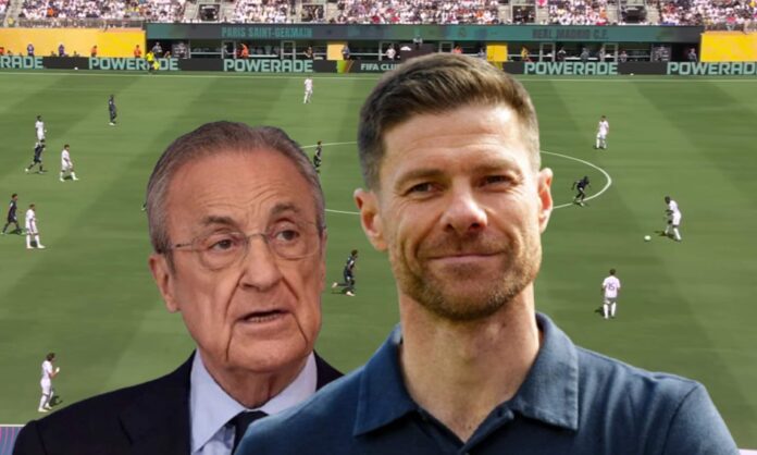 Florentino Pérez, Xabi Alonso y una captura del último PSG - Real Madrid.