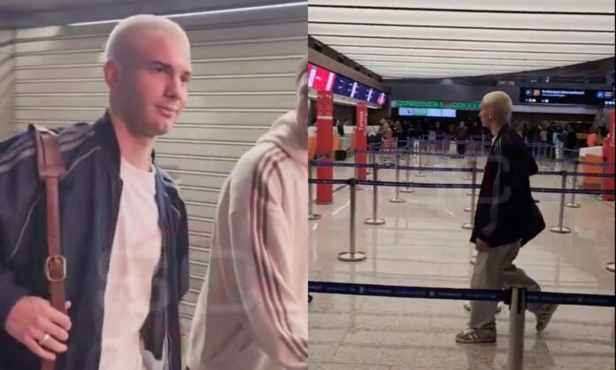 Franco Mastantuono ha sorprendido con un rubio platino antes de coger el avión rumbo a Madrid.