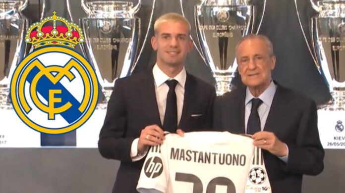 Franco Mastantuono junto a Florentino Pérez.