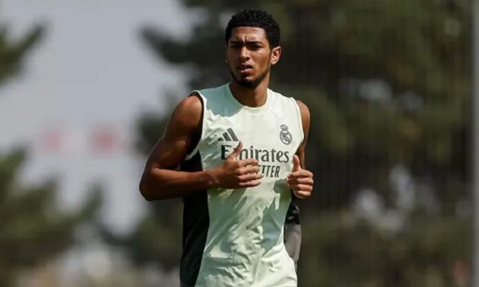 Jude Bellingham, entrenando esta semana en Valdebebas, sigue con su proceso de recuperación.