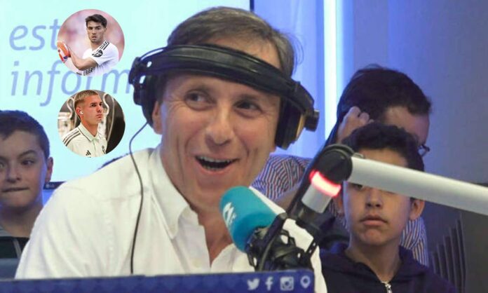 Paco González hablando en COPE y una foto de Franco Mastantuono y Brahim Díaz.