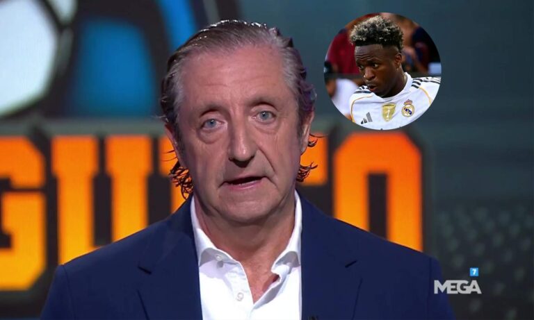 Josep Pedrerol en El Chiringuito y una foto de Vinícius Júnior.