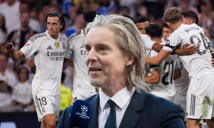 Jan Aage Fjørtoft y varios jugadores del Real Madrid celebrando un gol. 