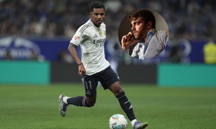 Rodrygo Goes jugando contra el Real Oviedo y una foto de Fabrizio Romano.