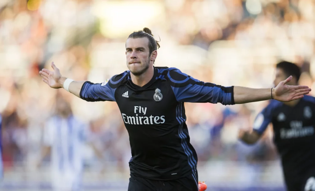 - Qedine Bale celebra un gol contra la Real Sociedad en el pleno de victorias del Real Madrid en 2016