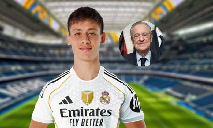 Arda Güler, una foto de Florentino Pérez y el Santiago Bernabéu.