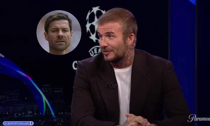 David Beckham hablando en un programa deportivo y una foto de Xabi Alonso. 
