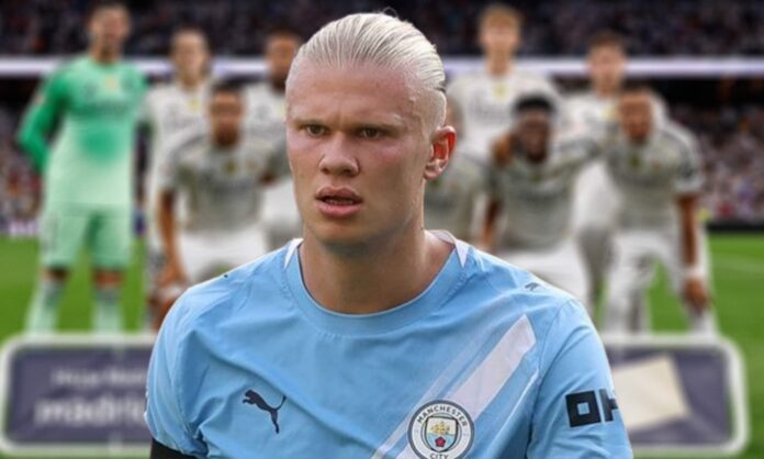 Erling Haaland y un once del Real Madrid. 