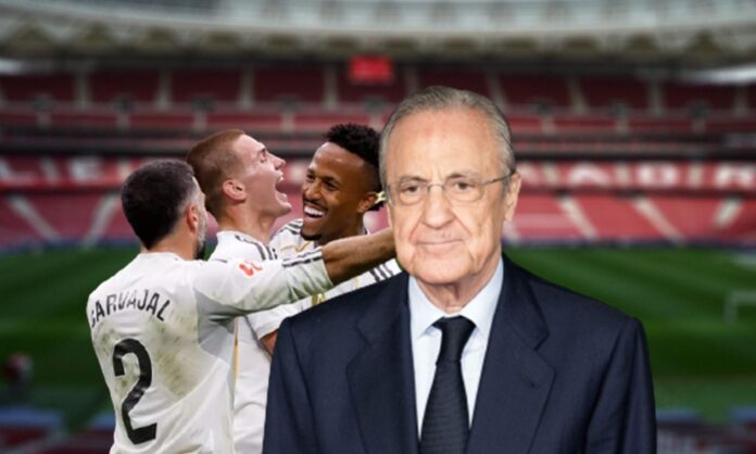 Florentino Pérez, jugadores del Real Madrid y el Metropolitano.