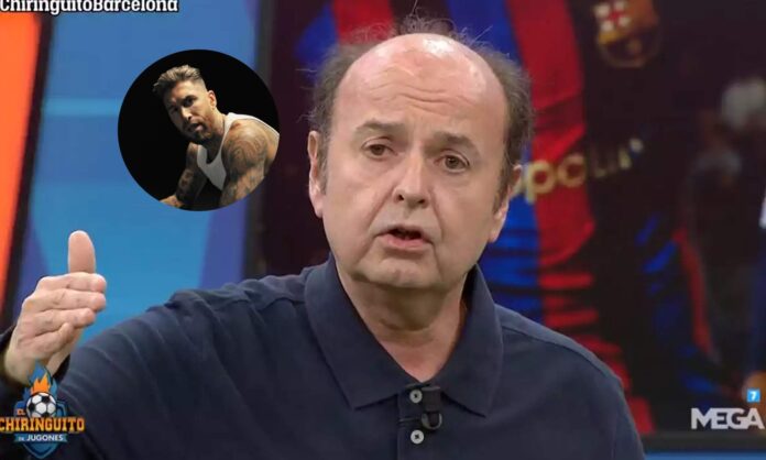 Juanma Rodríguez en El Chiringuito y una foto de Sergio Ramos en el videoclip. 