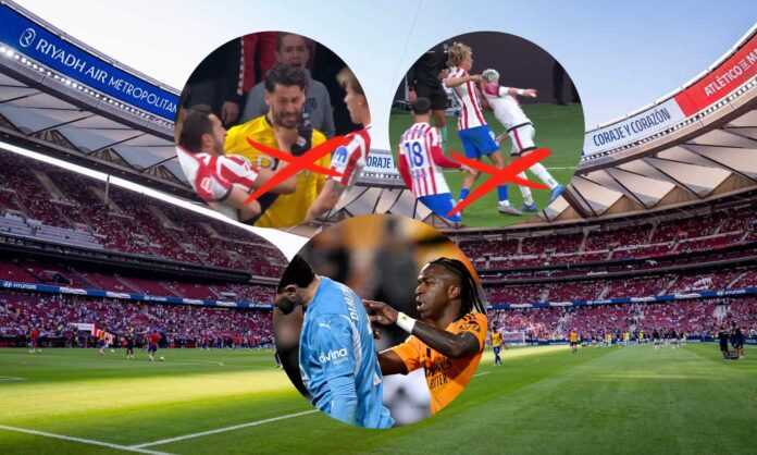 El Metropolitano, las dos agresiones del Atlético de Madrid y la de Vinícius en el curso pasado.