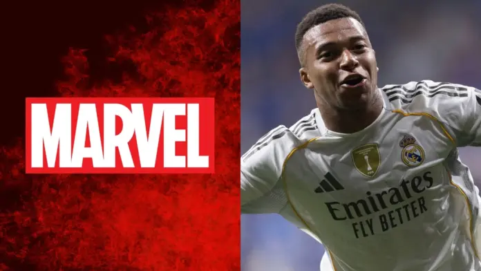 Mbappé, junto al logo de Marvel