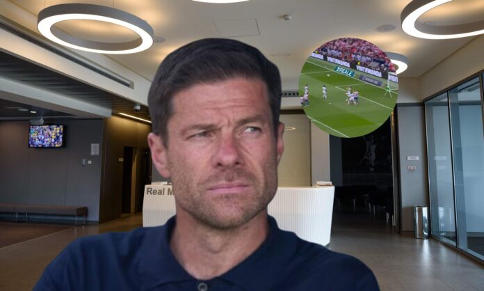 Xabi Alonso, una sala de Valdebebas y una captura del gol de Sortloth.