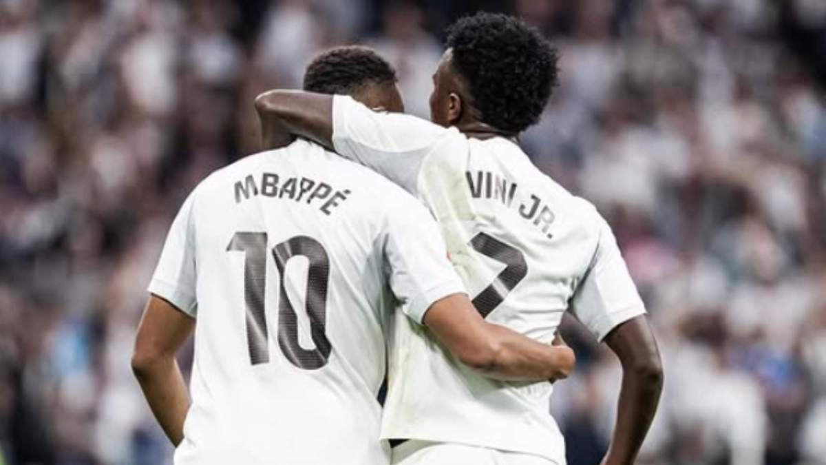 Mbappé y Vinicius celebrando un gol en el Clásico Mbappé y Vinicius celebrando un gol en el Clásico