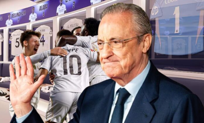 Florentino bajó al vestuario tras la victoria en el Clásico Florentino Pérez, jugadores del Real Madrid y el vestuario.