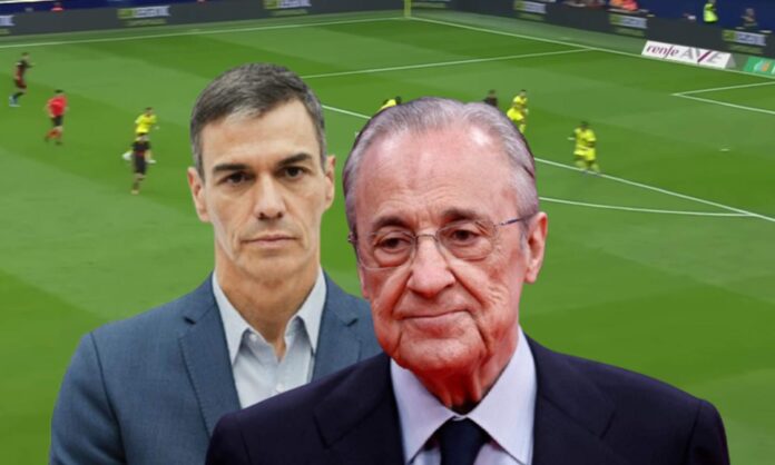 Florentino Pérez, Pedro Sánchez y una captura del Villarreal - Barcelona.
