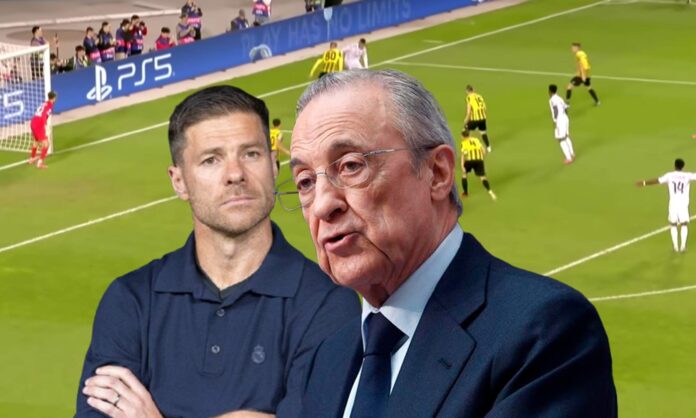 Florentino Pérez, Xabi Alonso y una captura del Kairat Almaty - Real Madrid.