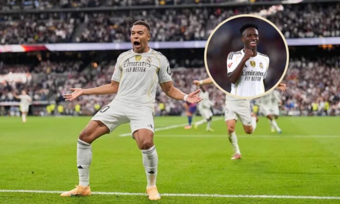Vinicius se lo dijo al oído a Mbappé en la Vinicius ha respondido con rabia después del gol de Kylian Mbappé ante el Barça.