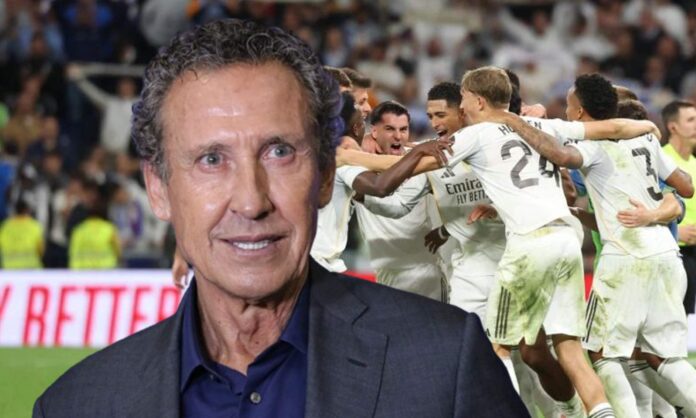 Jorge Valdano y los jugadores del Real Madrid celebrando la victoria del Clásico.