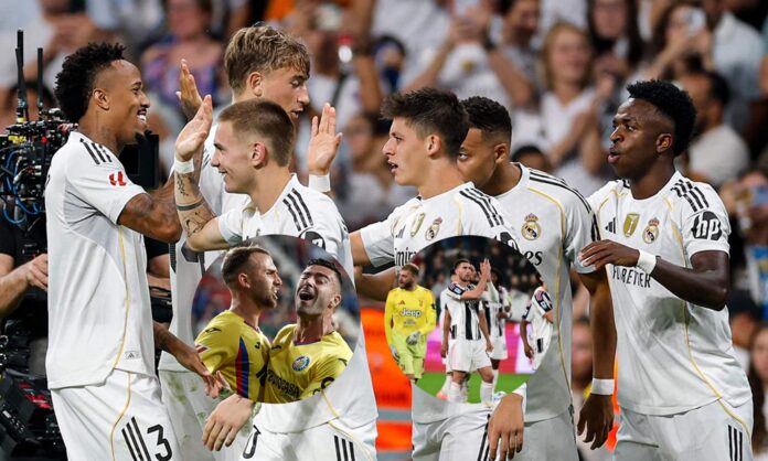 Jugadores del Real Madrid celebrando un gol y fotos de jugadores del Getafe y la Juventus.