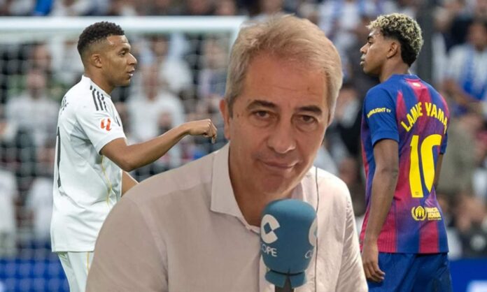 Manolo Lama destroza a Lamine Yamal al compararlo con Mbappé Manolo Lama en COPE y una imagen de Kylian Mbappé y Lamine Yamal en el Clásico.