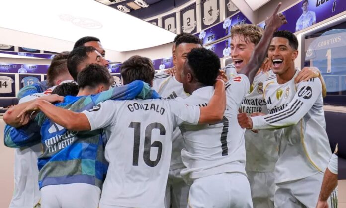 En el vestuario del Real Madrid celebraron como locos el triunfo ante el Barcelona.