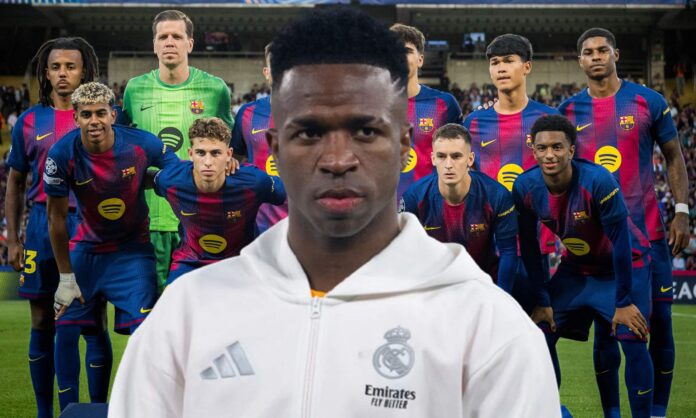 Ni Araujo ni Cubarsí Vinicius se la tiene jurada y Vinícius Júnior con la sudadera del Real Madrid y el once del Barcelona en el último partido.