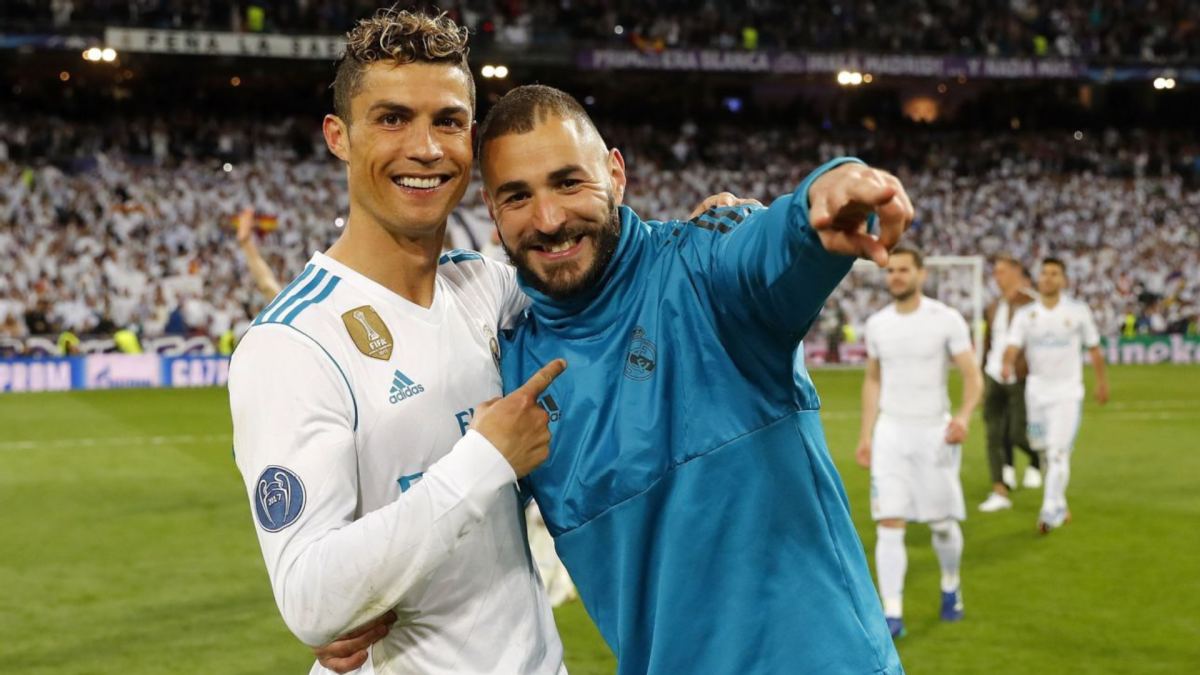 Cristiano Ronaldo y Karim Benzema celebrando con el Real Madrid. Cristiano Ronaldo y Karim Benzema celebrando con el Real Madrid.