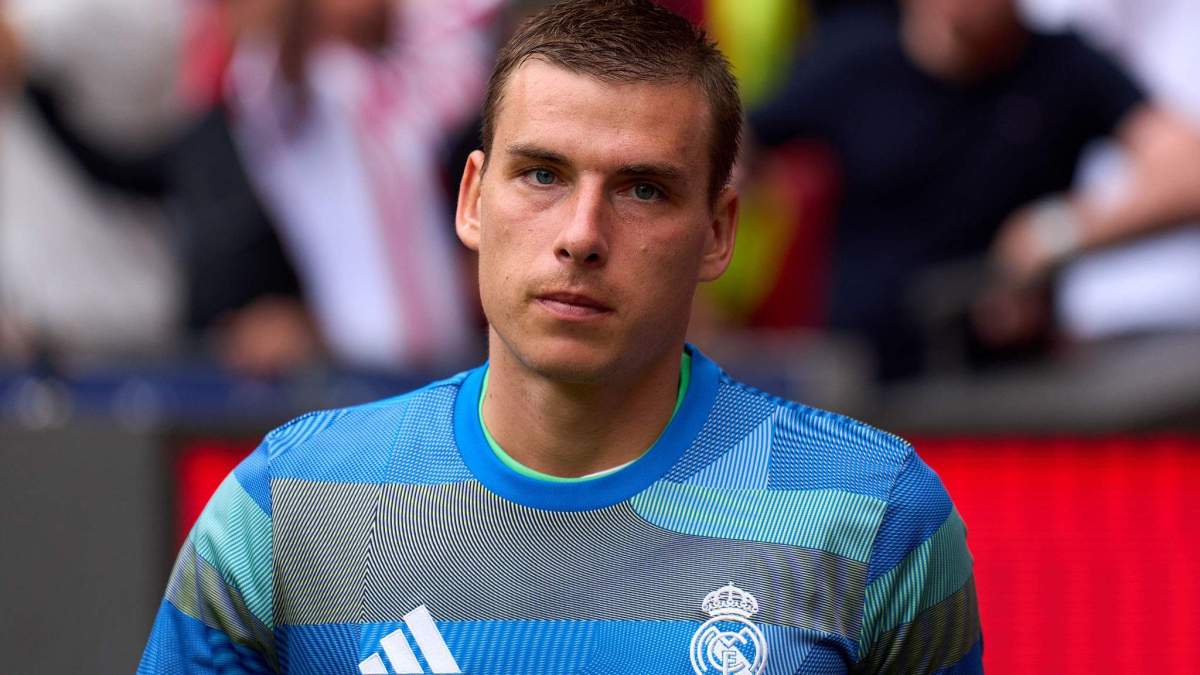 Andriy Lunin durante un calentamiento con el Real Madrid. Andriy Lunin durante un calentamiento con el Real Madrid.